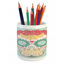 Floral Lady Skull Pencil Pen Holder