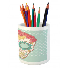 Floral Lady Skull Pencil Pen Holder