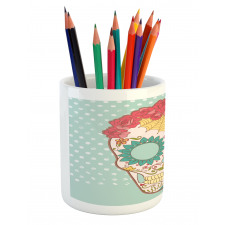 Floral Lady Skull Pencil Pen Holder