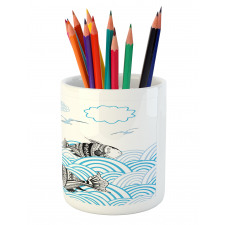 Sketch Boat and Animals Pencil Pen Holder