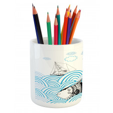 Sketch Boat and Animals Pencil Pen Holder