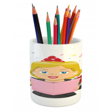 Woman Reading Note Pencil Pen Holder