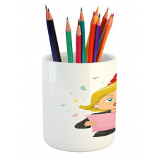 Woman Reading Note Pencil Pen Holder