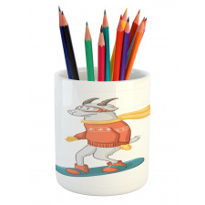 Cartoon Goat Snowboarding Pencil Pen Holder