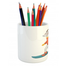 Cartoon Goat Snowboarding Pencil Pen Holder