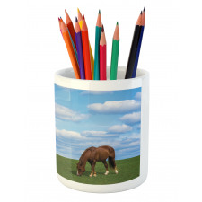 Horses Grazing Meadow Pencil Pen Holder