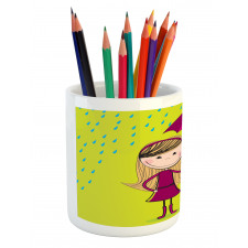 Little Girl Under Raindrop Pencil Pen Holder