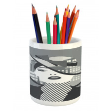 City Silhouette and Lady Art Pencil Pen Holder