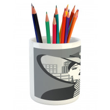 City Silhouette and Lady Art Pencil Pen Holder