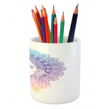 Boho Girl Feather Mandala Pencil Pen Holder