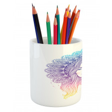 Boho Girl Feather Mandala Pencil Pen Holder