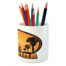 Travel Theme Old Stamp Pencil Pen Holder