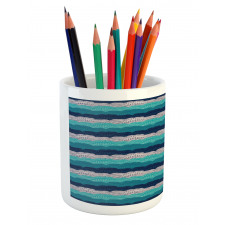 Ornamental Waves in Blue Tones Pencil Pen Holder