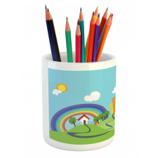 Cartoon Village Pencil Pen Holder