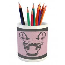 Grunge Look Animal Portrait Pencil Pen Holder