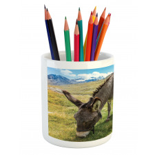 Donkey Eating Grass Mountain Pencil Pen Holder