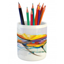 Oil Paint Art Flowers Pencil Pen Holder