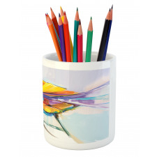 Oil Paint Art Flowers Pencil Pen Holder