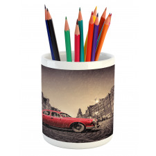 Retro Car on Cobblestone Road Pencil Pen Holder