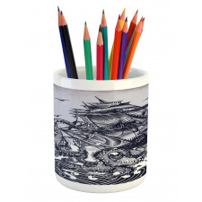 Octopus and Ship in Storm Pencil Pen Holder