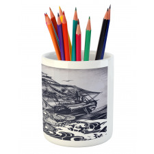 Octopus and Ship in Storm Pencil Pen Holder