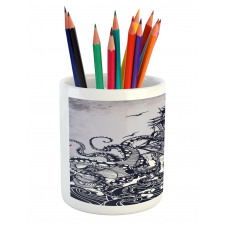 Octopus and Ship in Storm Pencil Pen Holder