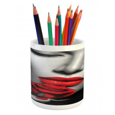 A Young Lady Holding Red Rose Pencil Pen Holder