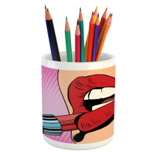 Halftone Comic Pop Art Girl Pencil Pen Holder