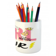 Girl Power with Hearts Pencil Pen Holder