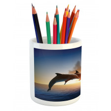 Couple of Dolphins Jump on Sea Pencil Pen Holder