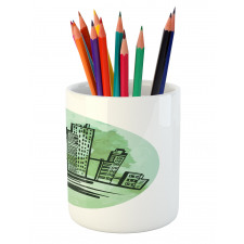 Watercolor Buildings Art Pencil Pen Holder