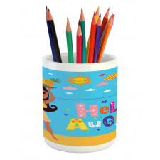 Hello August Text Sun Pencil Pen Holder