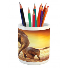 Mother Baby Elephant Family Pencil Pen Holder