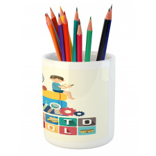 Children Reading Art Pencil Pen Holder