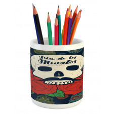 Skull with Roses Pencil Pen Holder