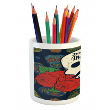 Skull with Roses Pencil Pen Holder