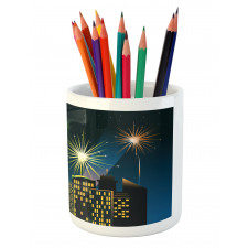 Fireworks Illustration in City Pencil Pen Holder