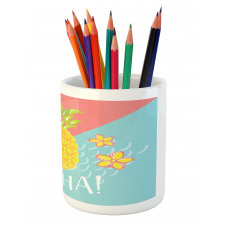 Flowers and Pineapple Pattern Pencil Pen Holder