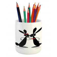 Couple Rabbits Bow Tie Pencil Pen Holder