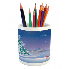 Vertical Cartoon Snowy Path Pencil Pen Holder