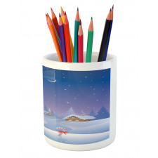 Vertical Cartoon Snowy Path Pencil Pen Holder