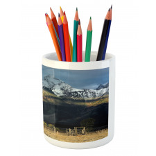 Rustic Wooden Hut Mountains Pencil Pen Holder