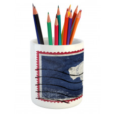 Old Postage Stamp Like Flag Pencil Pen Holder