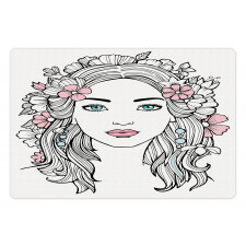 Floral Girl Drawing Pet Mat