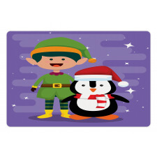Elf and Penguin Merry Christmas Pet Mat