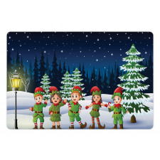 Snowing Forest and Children Pet Mat