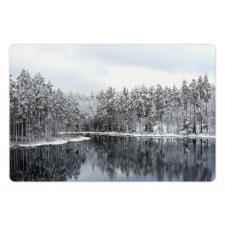 Trees in Cold Day Lake Pet Mat