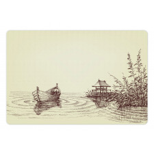 Pencil Drawn Lake and Boat Pet Mat