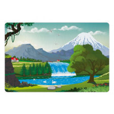 Cartoon Style Lake Waterfall Pet Mat