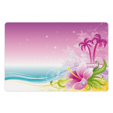 Abstract Waves Hibiscus Palms Pet Mat